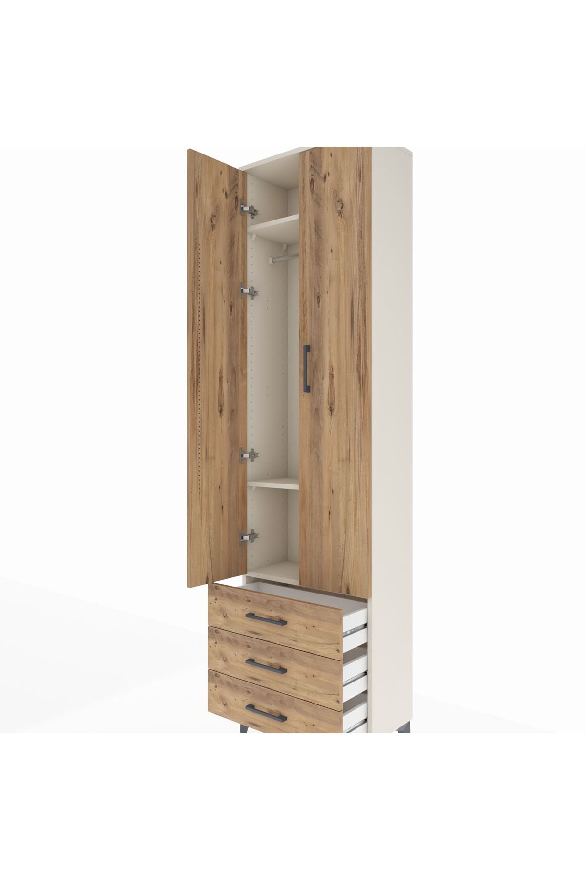 Arges Dolap 3 Raflı 3 Çekmeceli Tek Askılı 60x30x221 Aytaşı-Çam