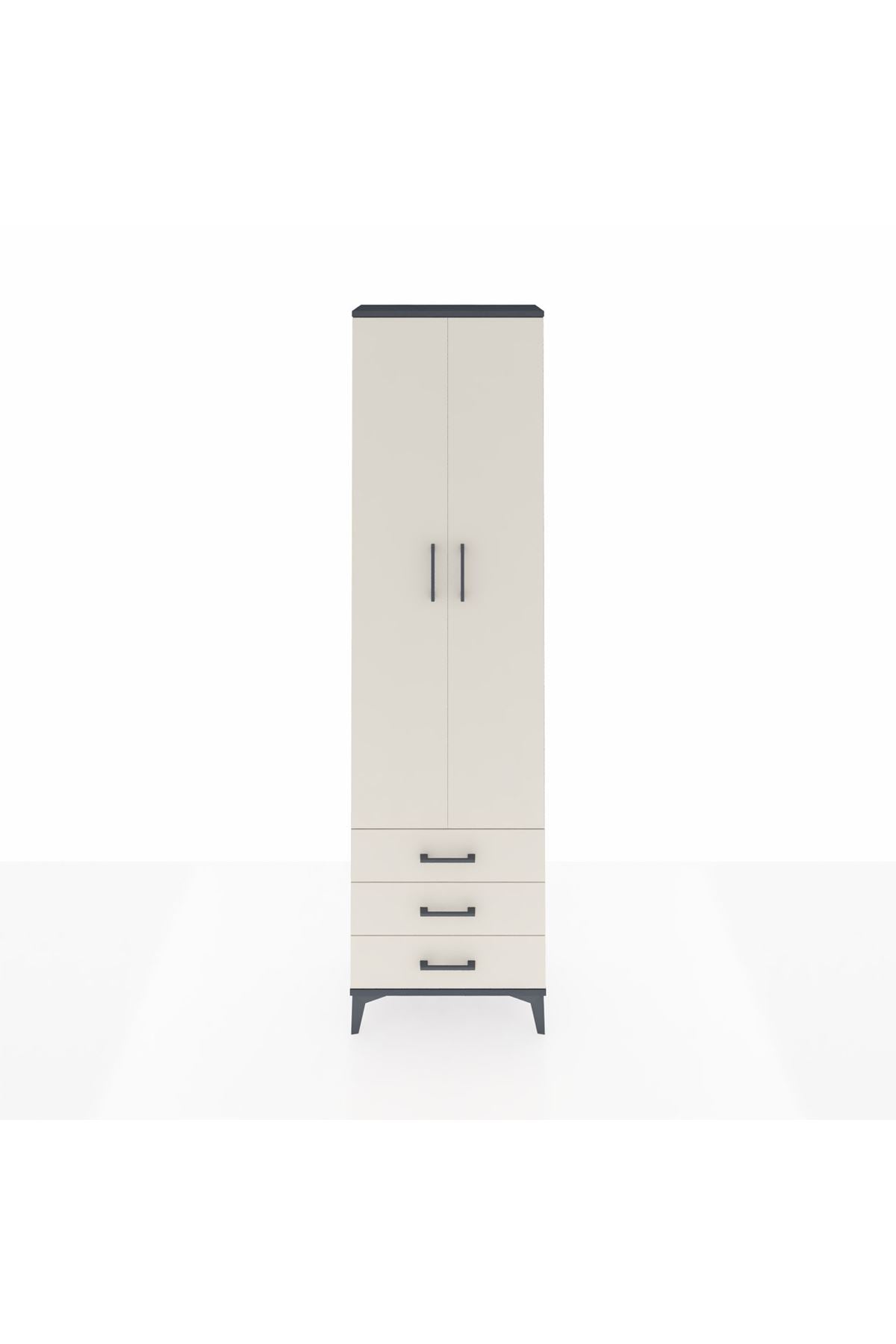 Arges Dolap 3 Raflı 3 Çekmeceli Tek Askılı 60x30x221 Antrasit-Aytaşı