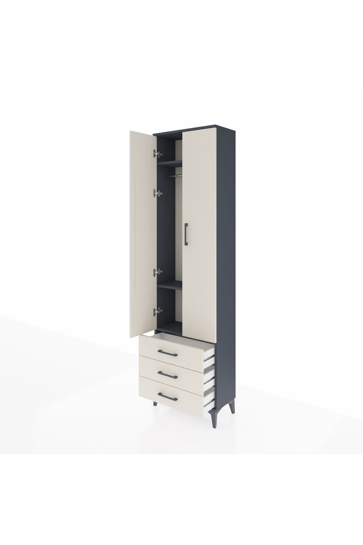 Arges Dolap 3 Raflı 3 Çekmeceli Tek Askılı 60x30x221 Antrasit-Aytaşı