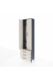 Arges Dolap 3 Raflı 3 Çekmeceli Tek Askılı 60x30x221 Antrasit-Aytaşı