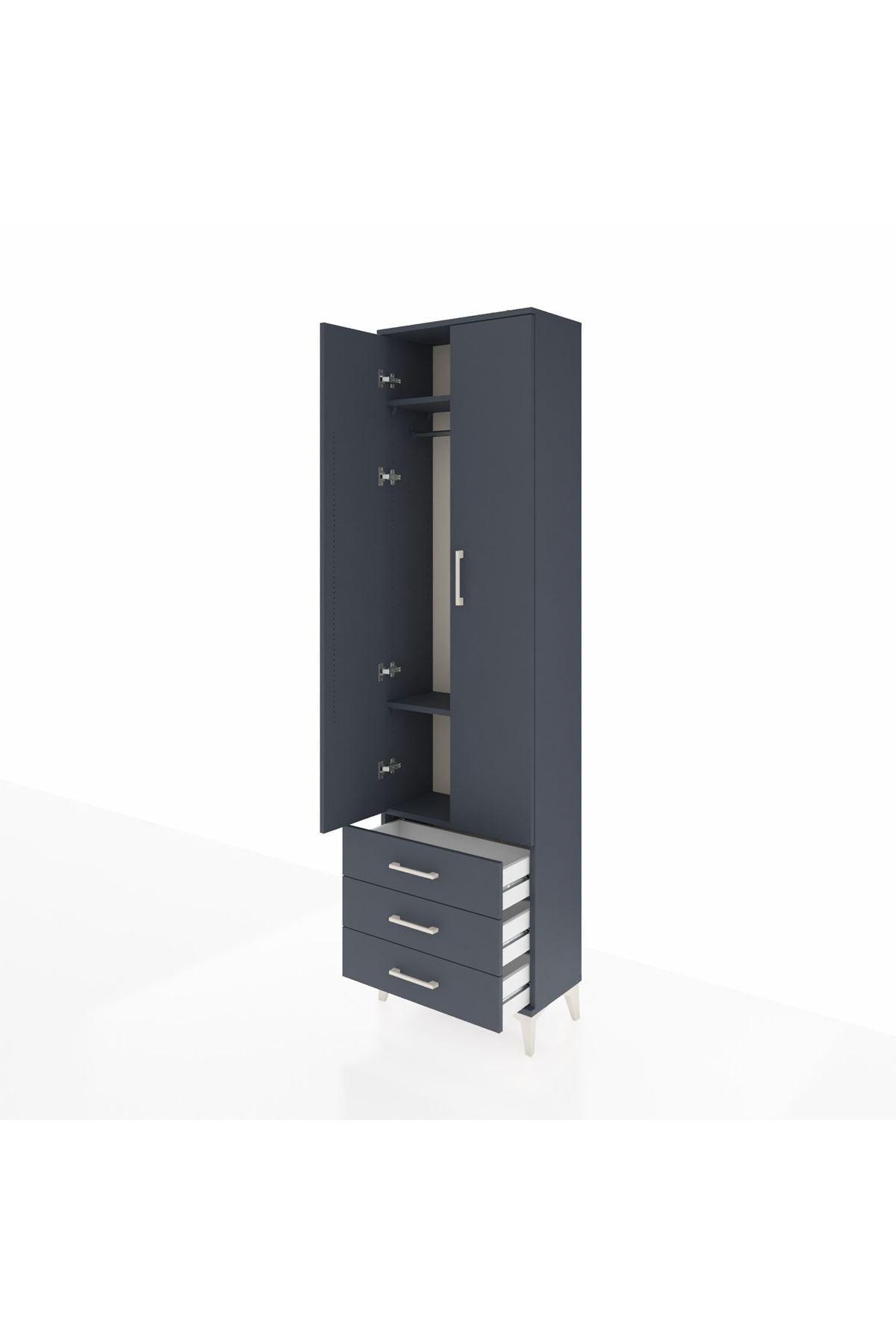 Arges Dolap 3 Raflı 3 Çekmeceli Tek Askılı 60x30x221 Antrasit-Antrasit