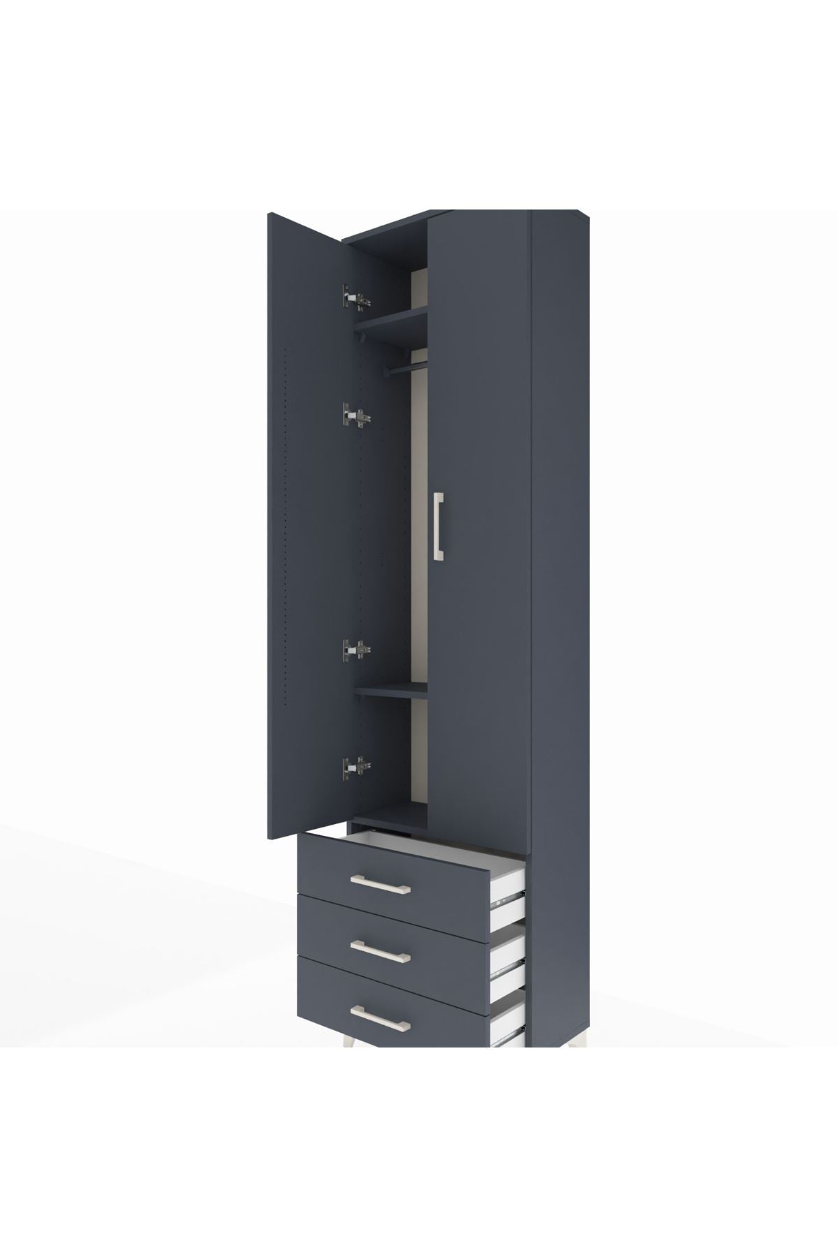 Arges Dolap 3 Raflı 3 Çekmeceli Tek Askılı 60x30x221 Antrasit-Antrasit