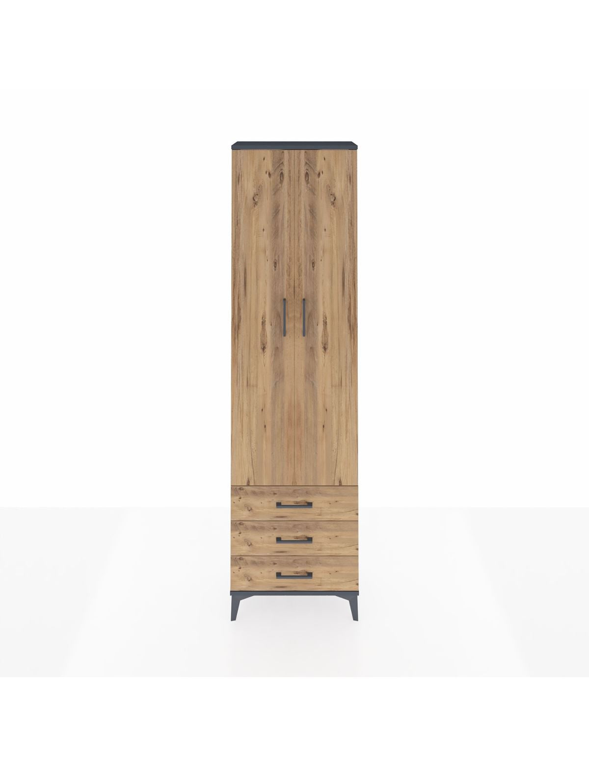 Arges Dolap 3 Raflı 3 Çekmeceli Tek Askılı 60x30x221 Antrasit-Çam