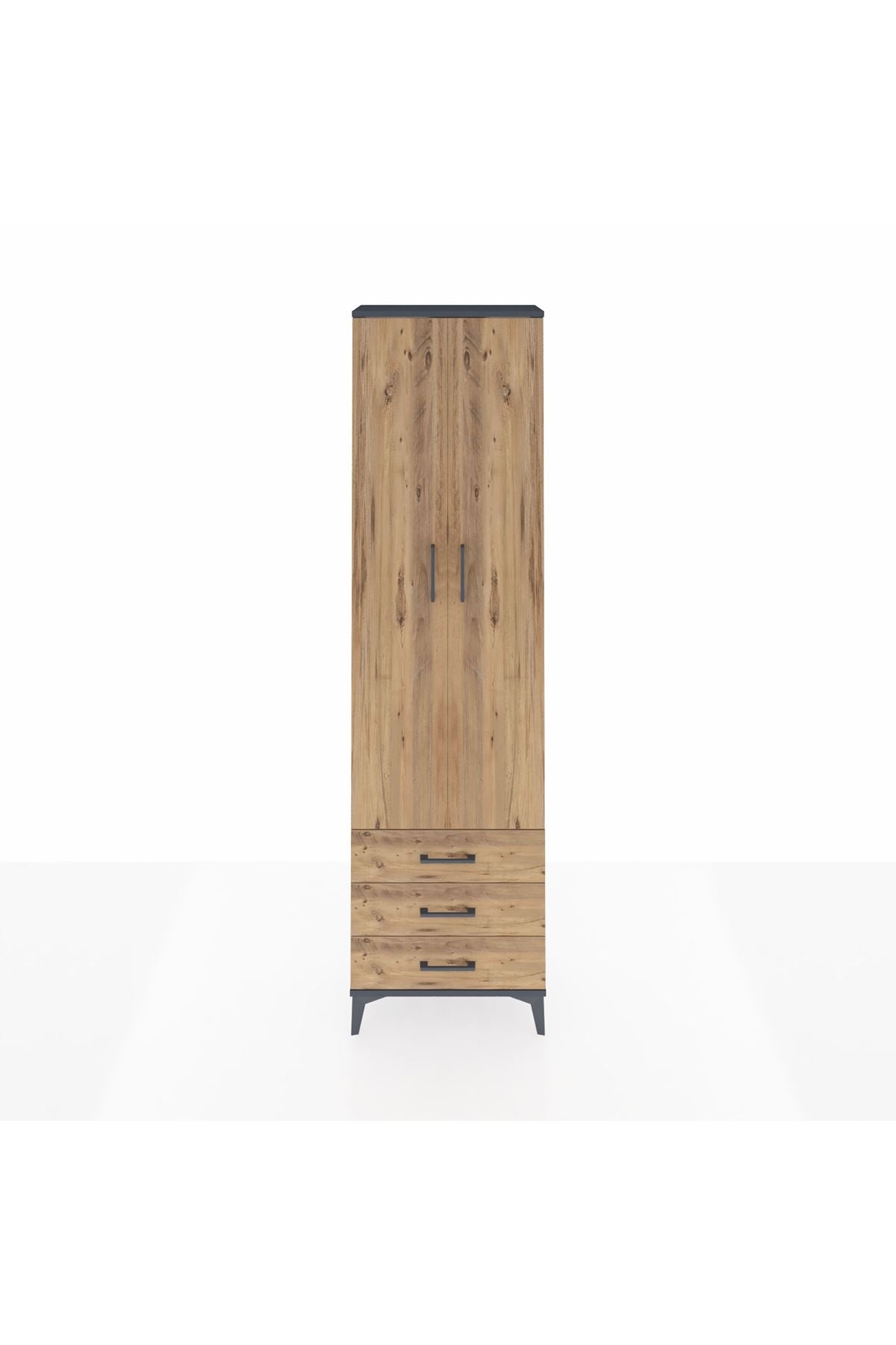 Arges Dolap 3 Raflı 3 Çekmeceli Tek Askılı 60x30x221 Antrasit-Çam