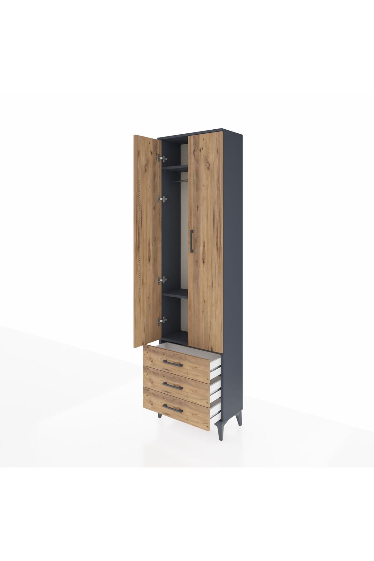 Arges Dolap 3 Raflı 3 Çekmeceli Tek Askılı 60x30x221 Antrasit-Çam