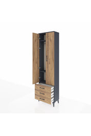 Arges Dolap 3 Raflı 3 Çekmeceli Tek Askılı 60x30x221 Antrasit-Çam