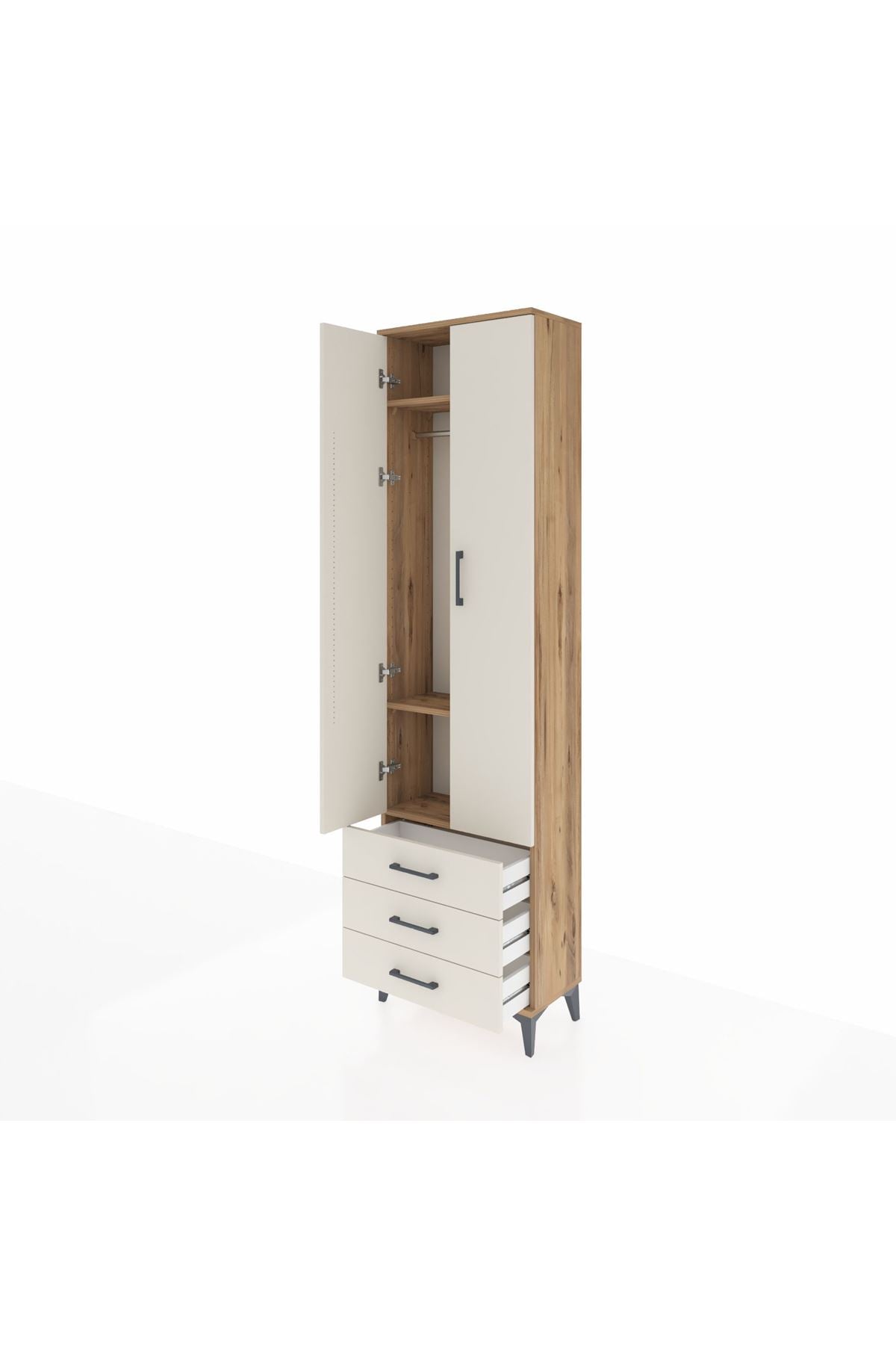 Arges Dolap 3 Raflı 3 Çekmeceli Tek Askılı 60x30x221 Çam-Aytaşı
