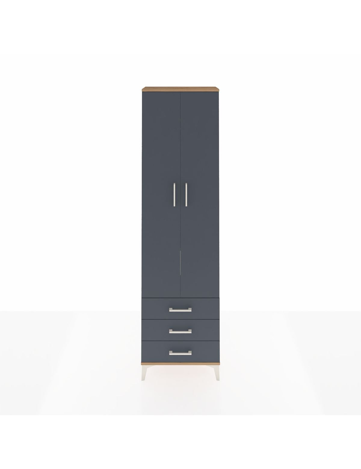 Arges Dolap 3 Raflı 3 Çekmeceli Tek Askılı 60x30x221 Çam-Antrasit