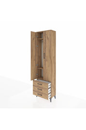 Arges Dolap 3 Raflı 3 Çekmeceli Tek Askılı 60x30x221 Çam-Çam