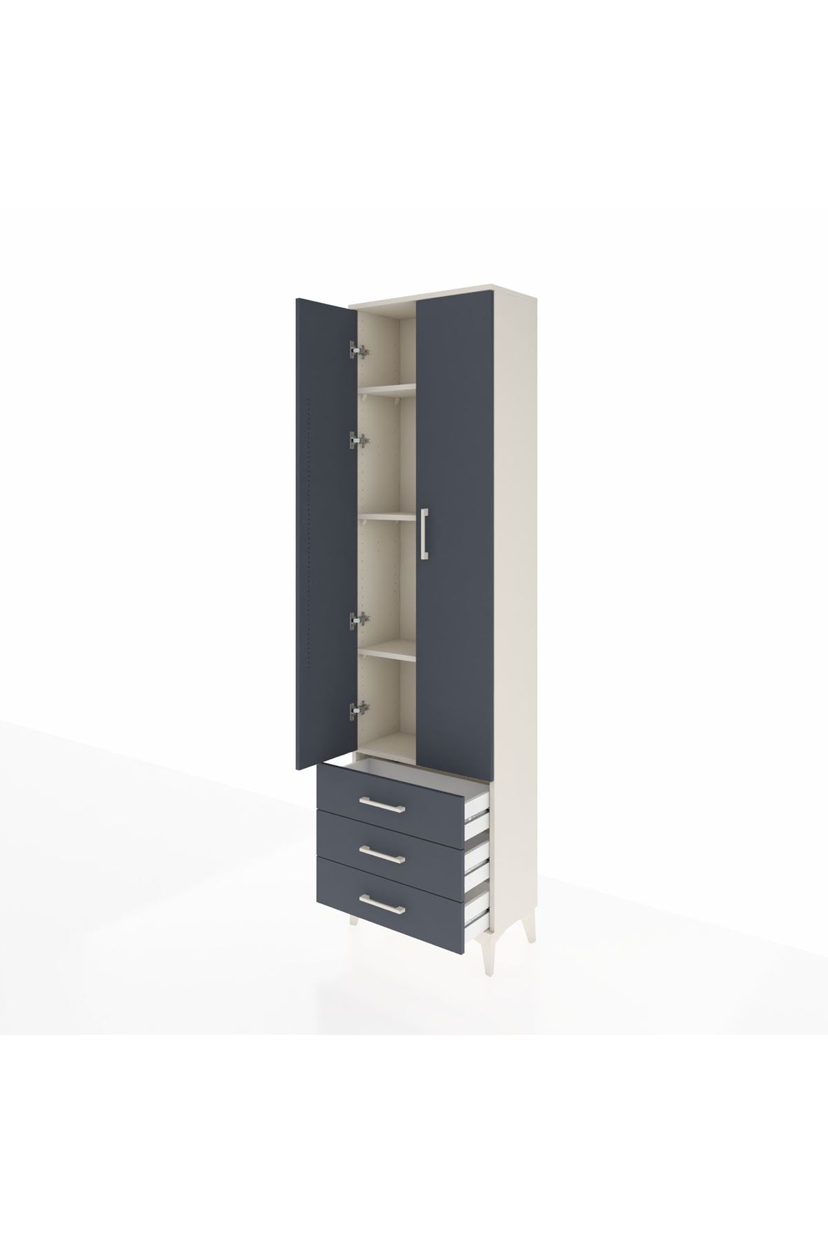 Arges Dolap 4 Raflı 3 Çekmeceli 2 Kapaklı 60x30x221 Aytaşı-Antrasit