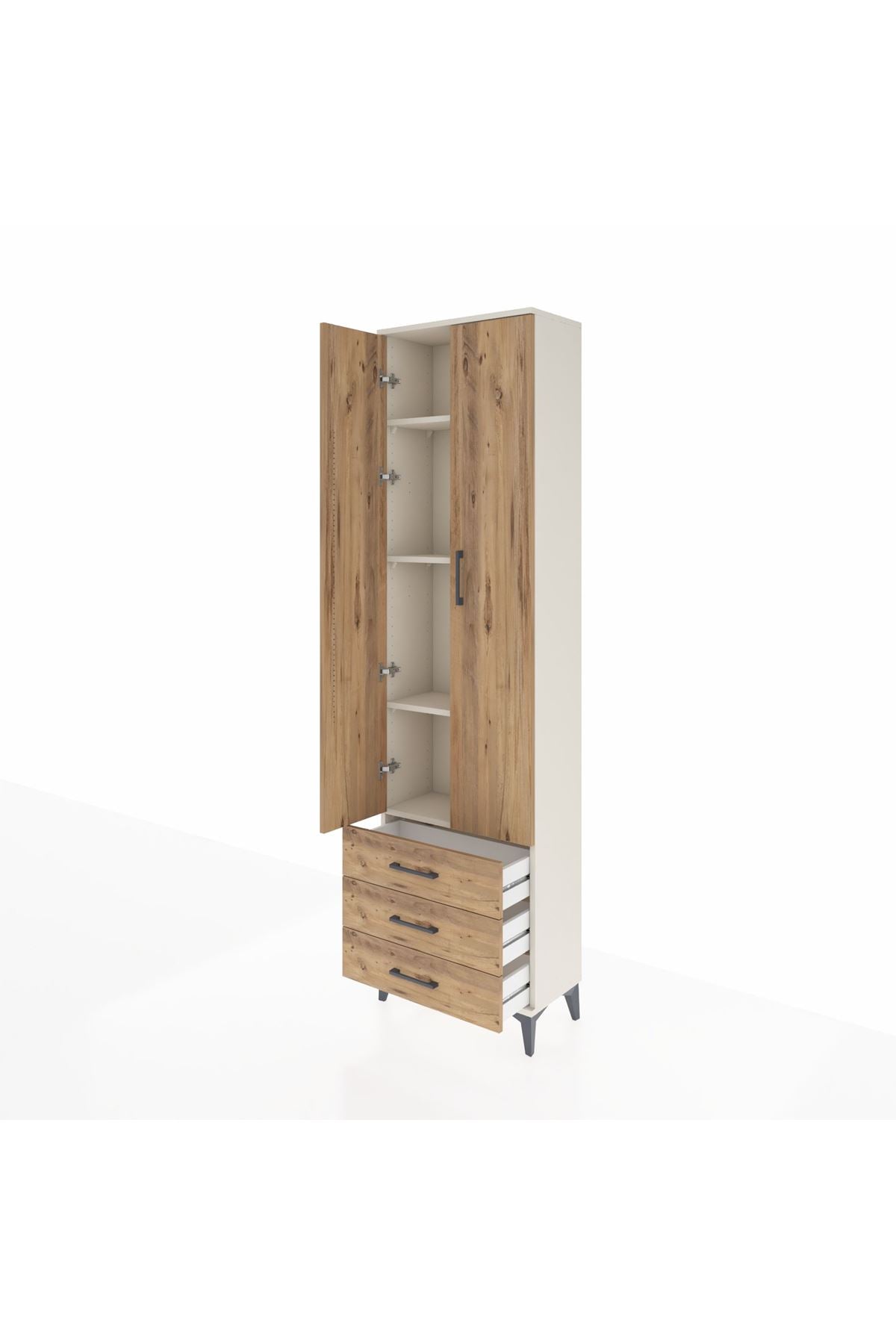 Arges Dolap 4 Raflı 3 Çekmeceli 2 Kapaklı 60x30x221 Aytaşı-Çam