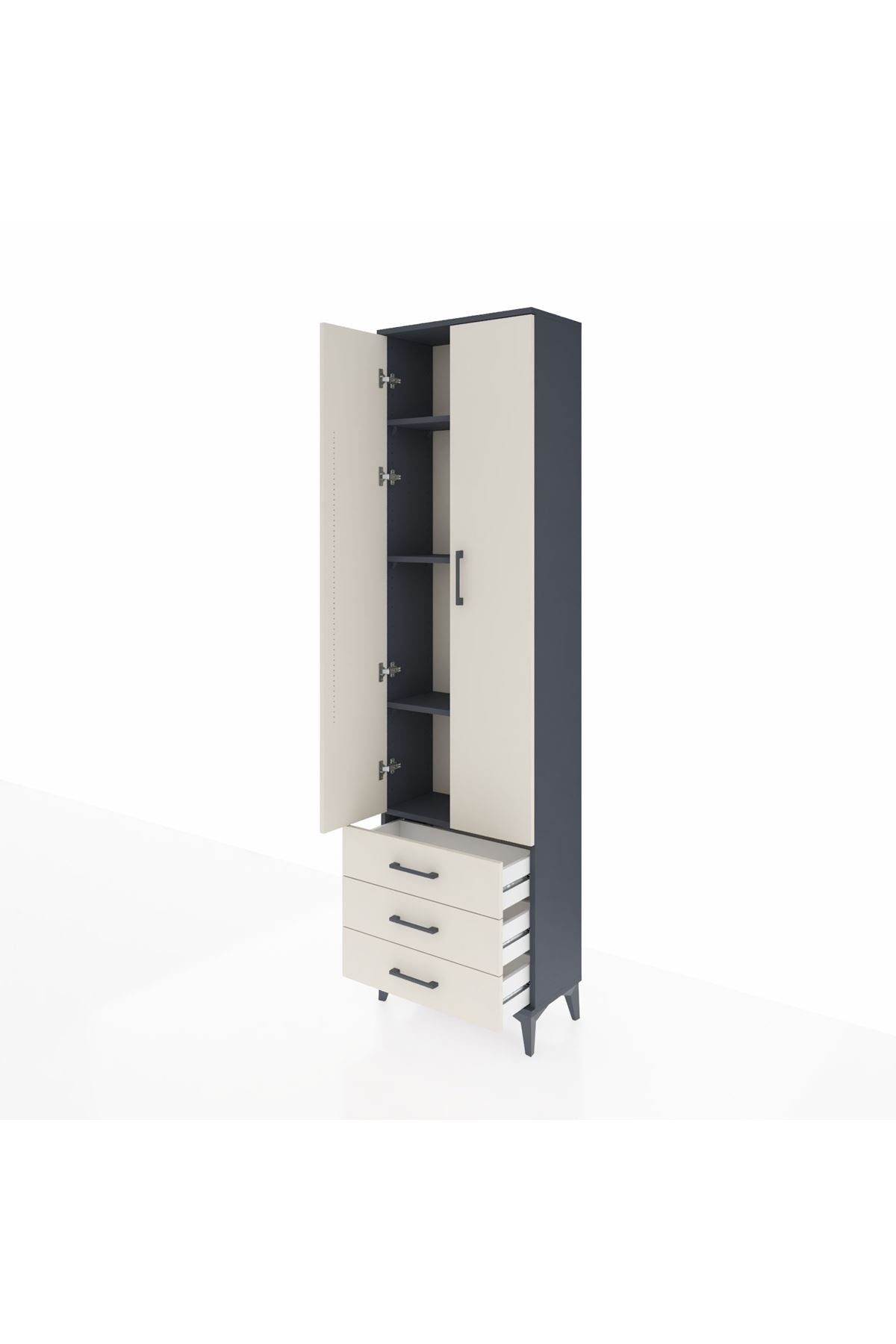 Arges Dolap 4 Raflı 3 Çekmeceli 2 Kapaklı 60x30x221 Antrasit-Aytaşı