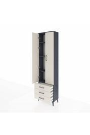 Arges Dolap 4 Raflı 3 Çekmeceli 2 Kapaklı 60x30x221 Antrasit-Aytaşı