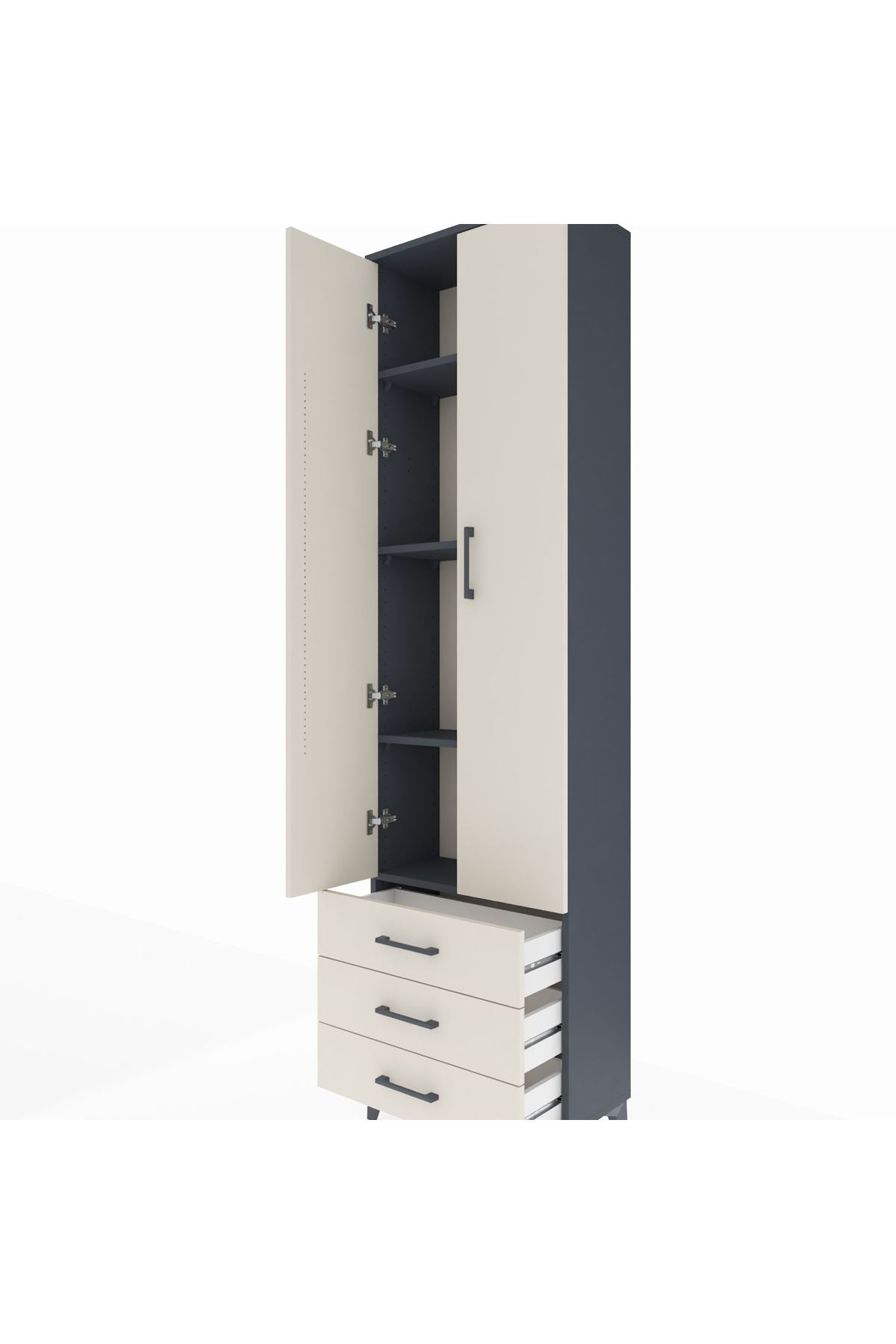 Arges Dolap 4 Raflı 3 Çekmeceli 2 Kapaklı 60x30x221 Antrasit-Aytaşı