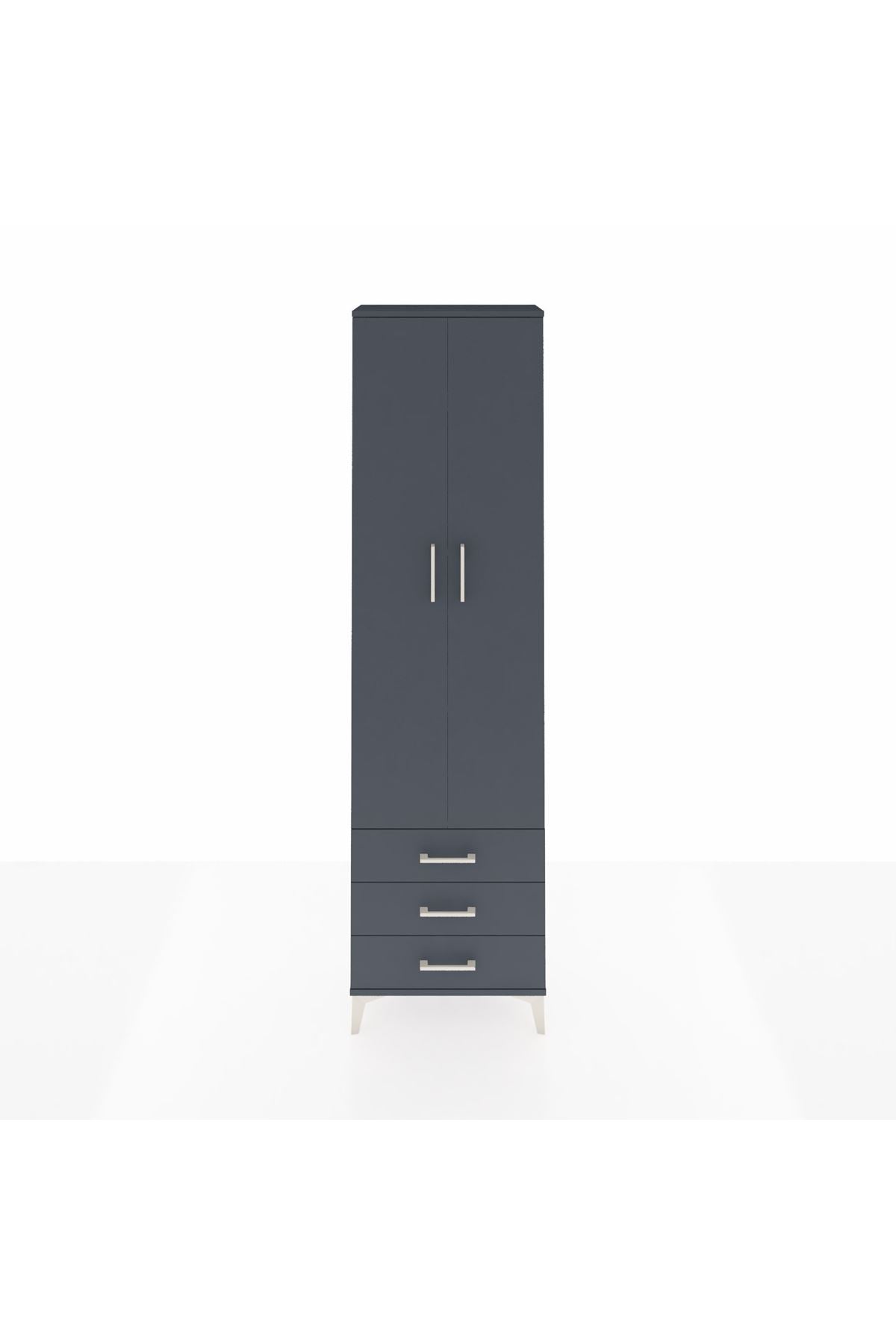 Arges Dolap 4 Raflı 3 Çekmeceli 2 Kapaklı 60x30x221 Antrasit-Antrasit