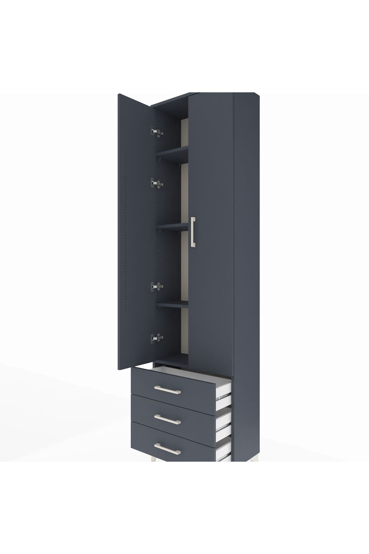 Arges Dolap 4 Raflı 3 Çekmeceli 2 Kapaklı 60x30x221 Antrasit-Antrasit