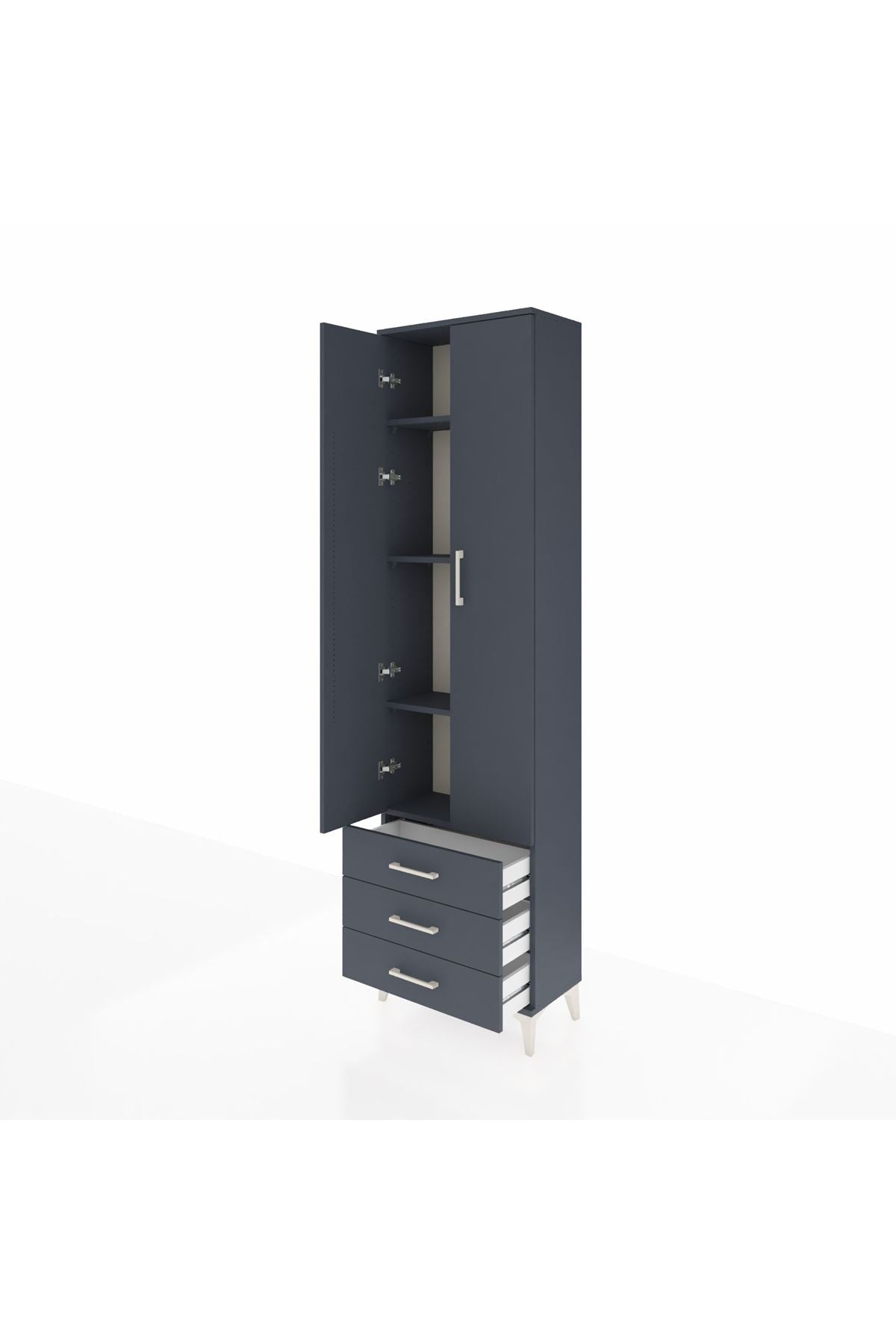 Arges Dolap 4 Raflı 3 Çekmeceli 2 Kapaklı 60x30x221 Antrasit-Antrasit