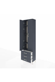 Arges Dolap 4 Raflı 3 Çekmeceli 2 Kapaklı 60x30x221 Antrasit-Antrasit