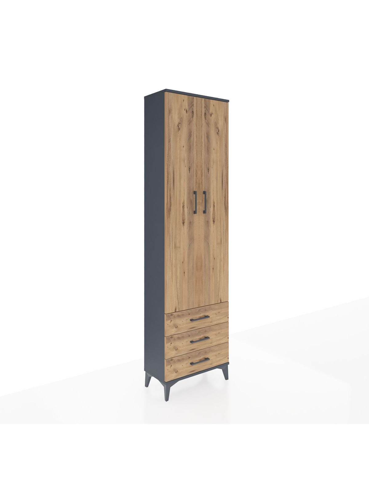 Arges Dolap 4 Raflı 3 Çekmeceli 2 Kapaklı 60x30x221 Antrasit-Çam