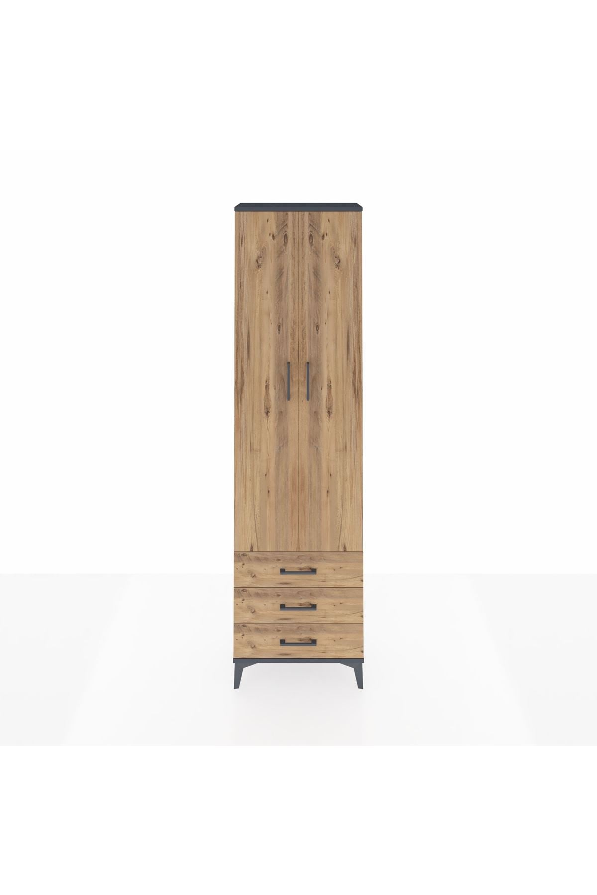 Arges Dolap 4 Raflı 3 Çekmeceli 2 Kapaklı 60x30x221 Antrasit-Çam