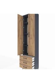 Arges Dolap 4 Raflı 3 Çekmeceli 2 Kapaklı 60x30x221 Antrasit-Çam