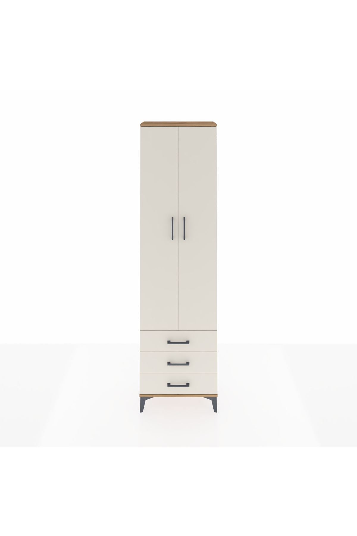 Arges Dolap 4 Raflı 3 Çekmeceli 2 Kapaklı 60x30x221 Çam-Aytaşı