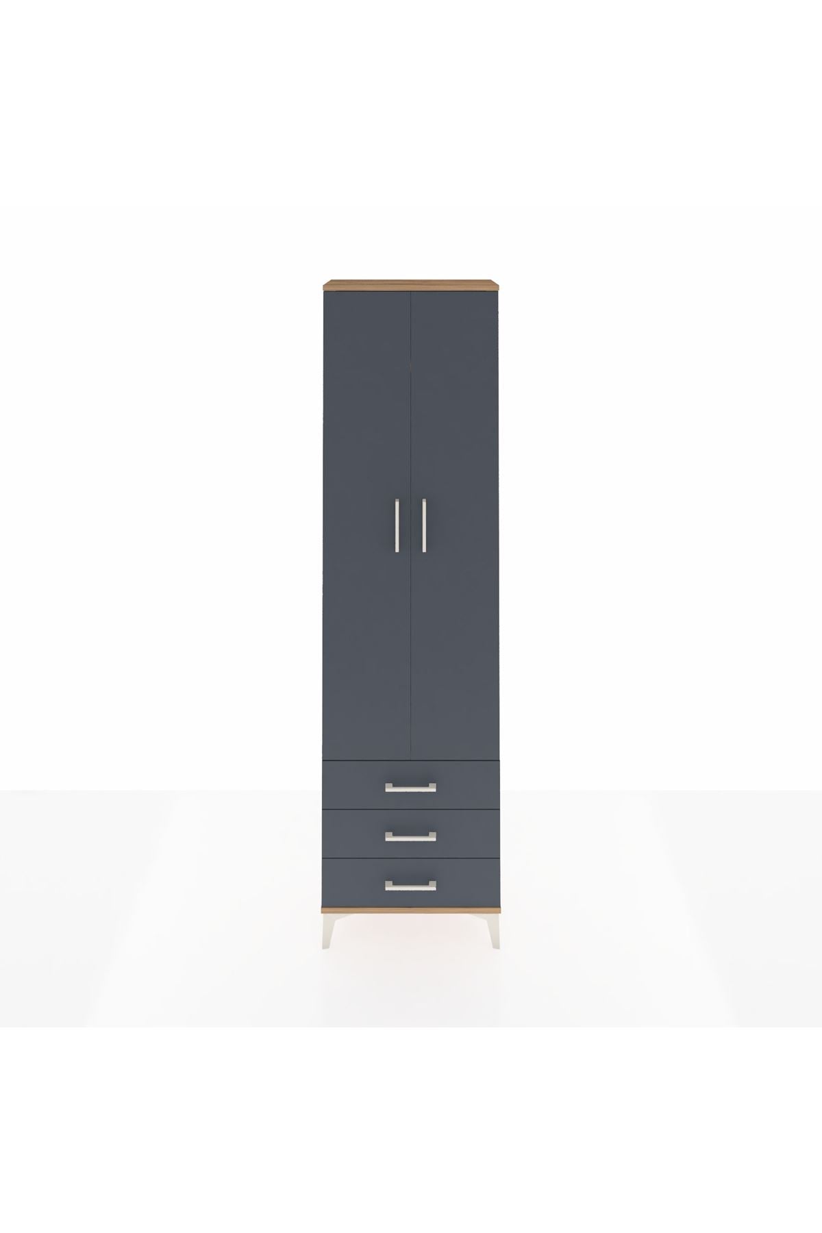 Arges Dolap 4 Raflı 3 Çekmeceli 2 Kapaklı 60x30x221 Çam-Antrasit