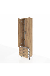 Arges Dolap 4 Raflı 3 Çekmeceli 2 Kapaklı 60x30x221 Çam-Çam