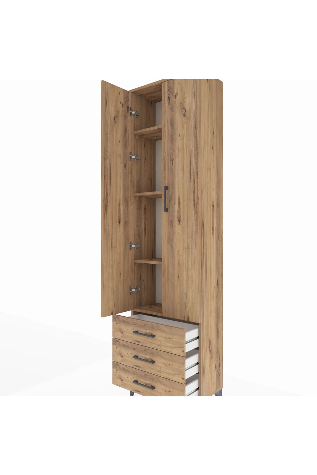 Arges Dolap 4 Raflı 3 Çekmeceli 2 Kapaklı 60x30x221 Çam-Çam