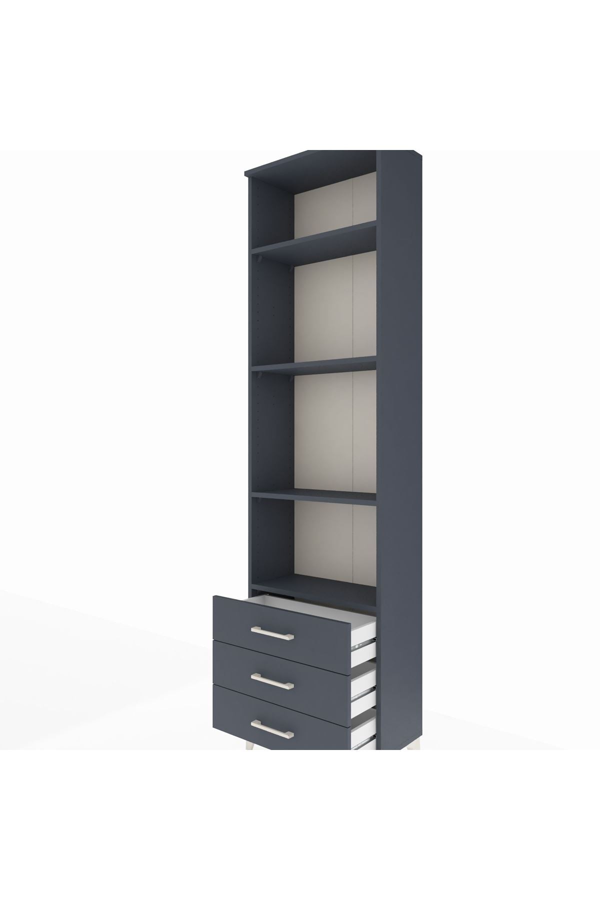 Arges Dolap 4 Raflı 3 Çekmeceli 60x30x221 Antrasit-Antrasit