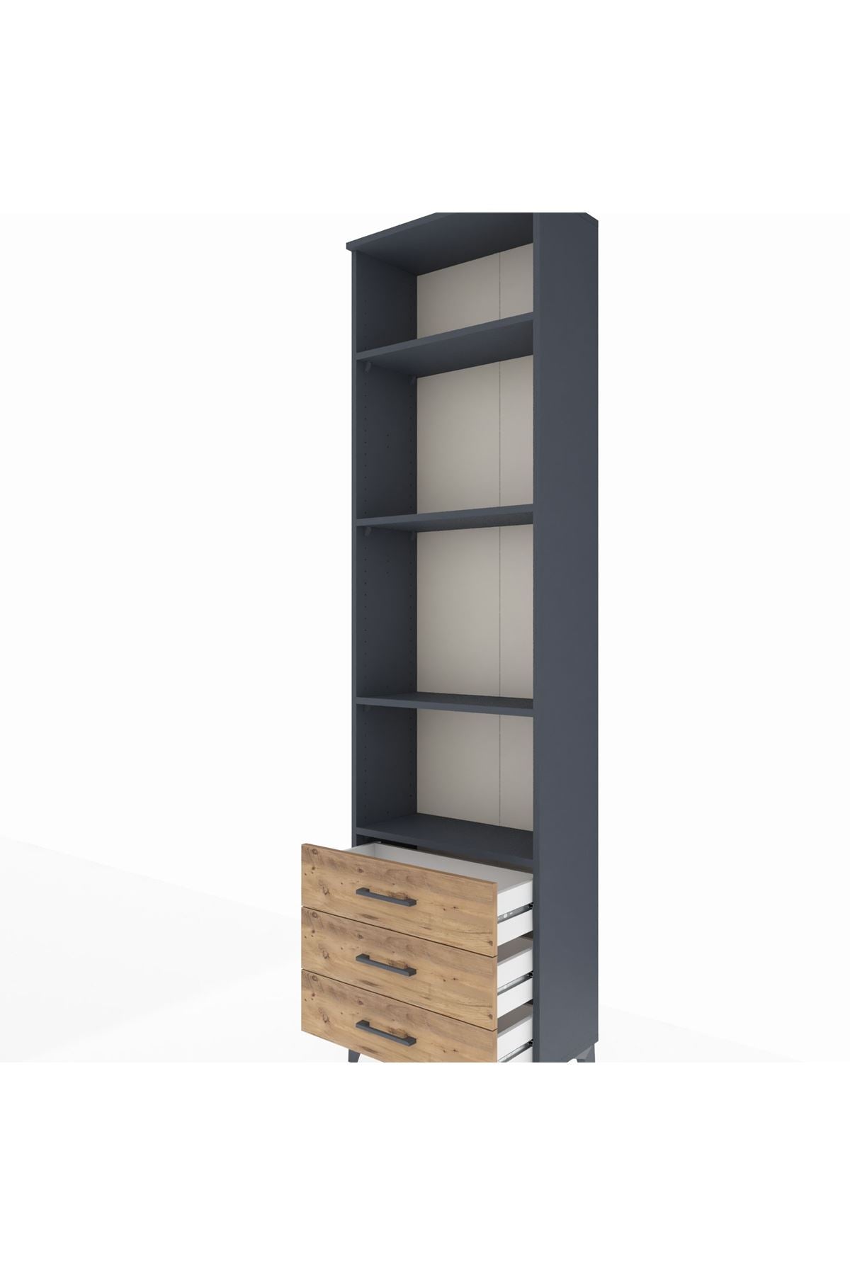 Arges Dolap 4 Raflı 3 Çekmeceli 60x30x221 Antrasit-Çam