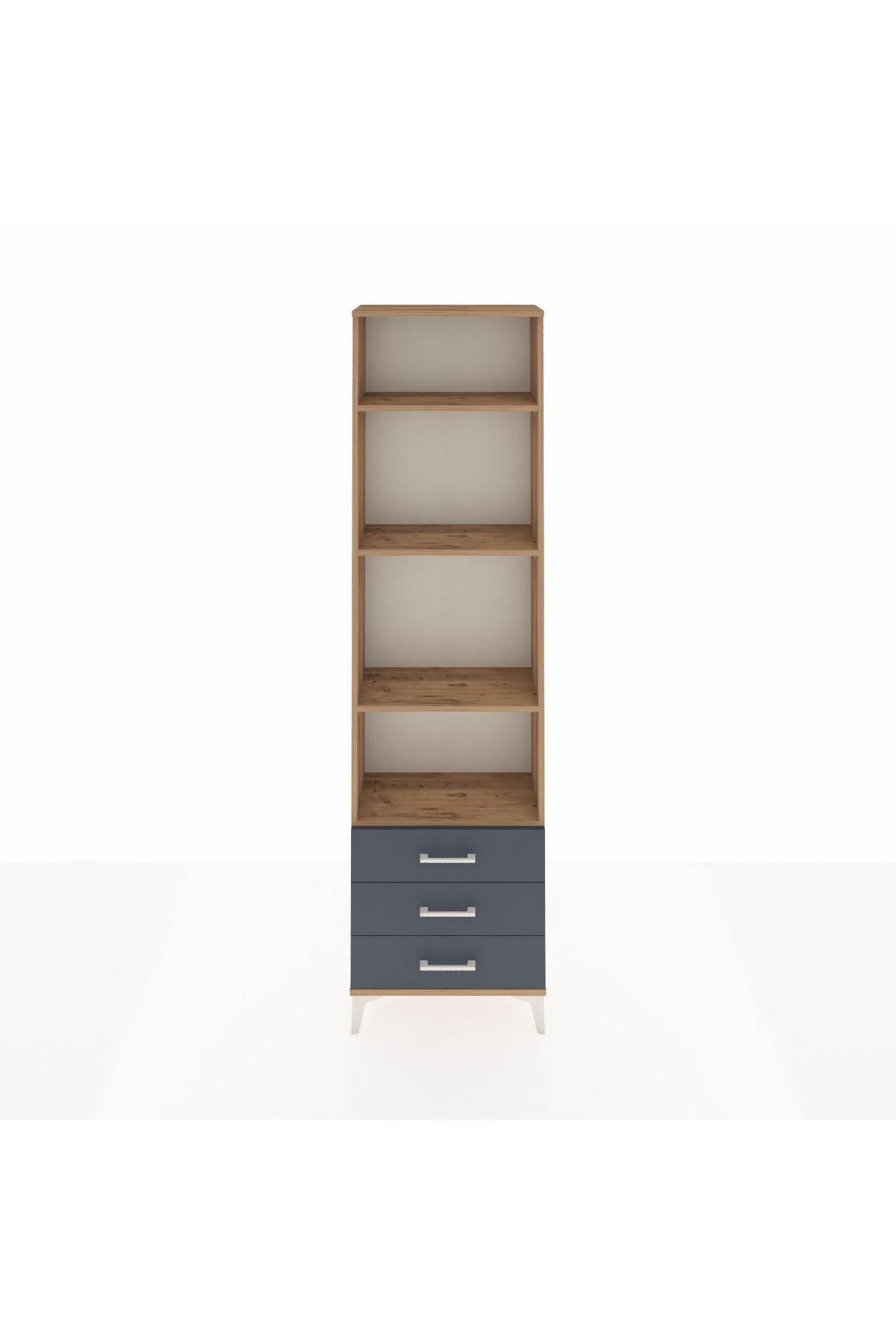 Arges Dolap 4 Raflı 3 Çekmeceli 60x30x221 Çam-Antrasit