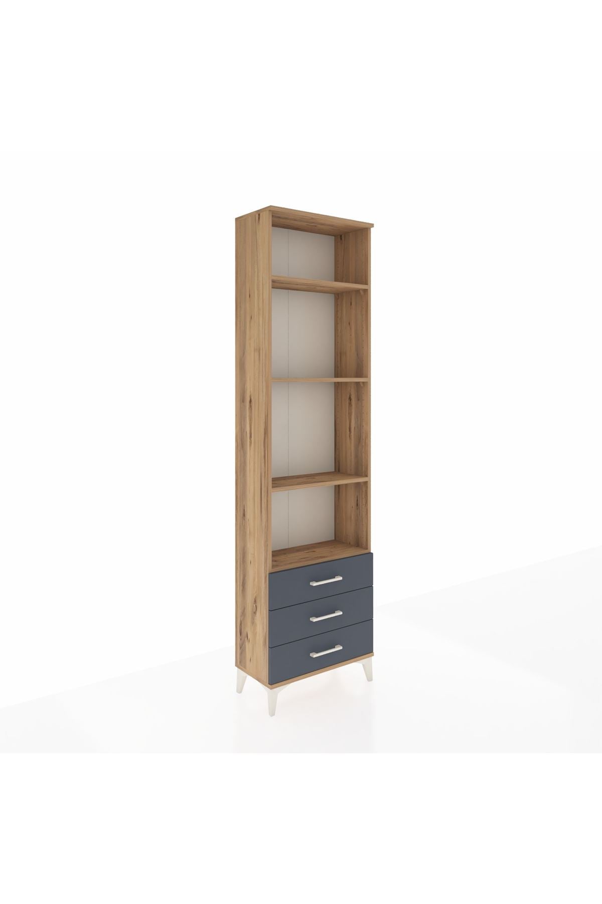 Arges Dolap 4 Raflı 3 Çekmeceli 60x30x221 Çam-Antrasit