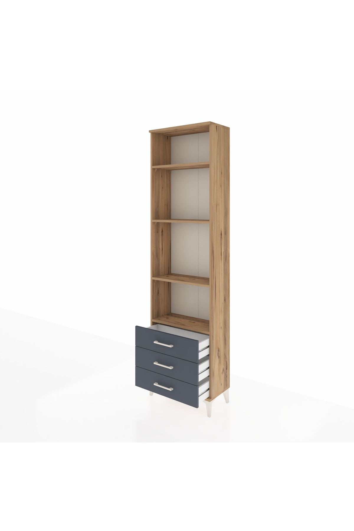 Arges Dolap 4 Raflı 3 Çekmeceli 60x30x221 Çam-Antrasit