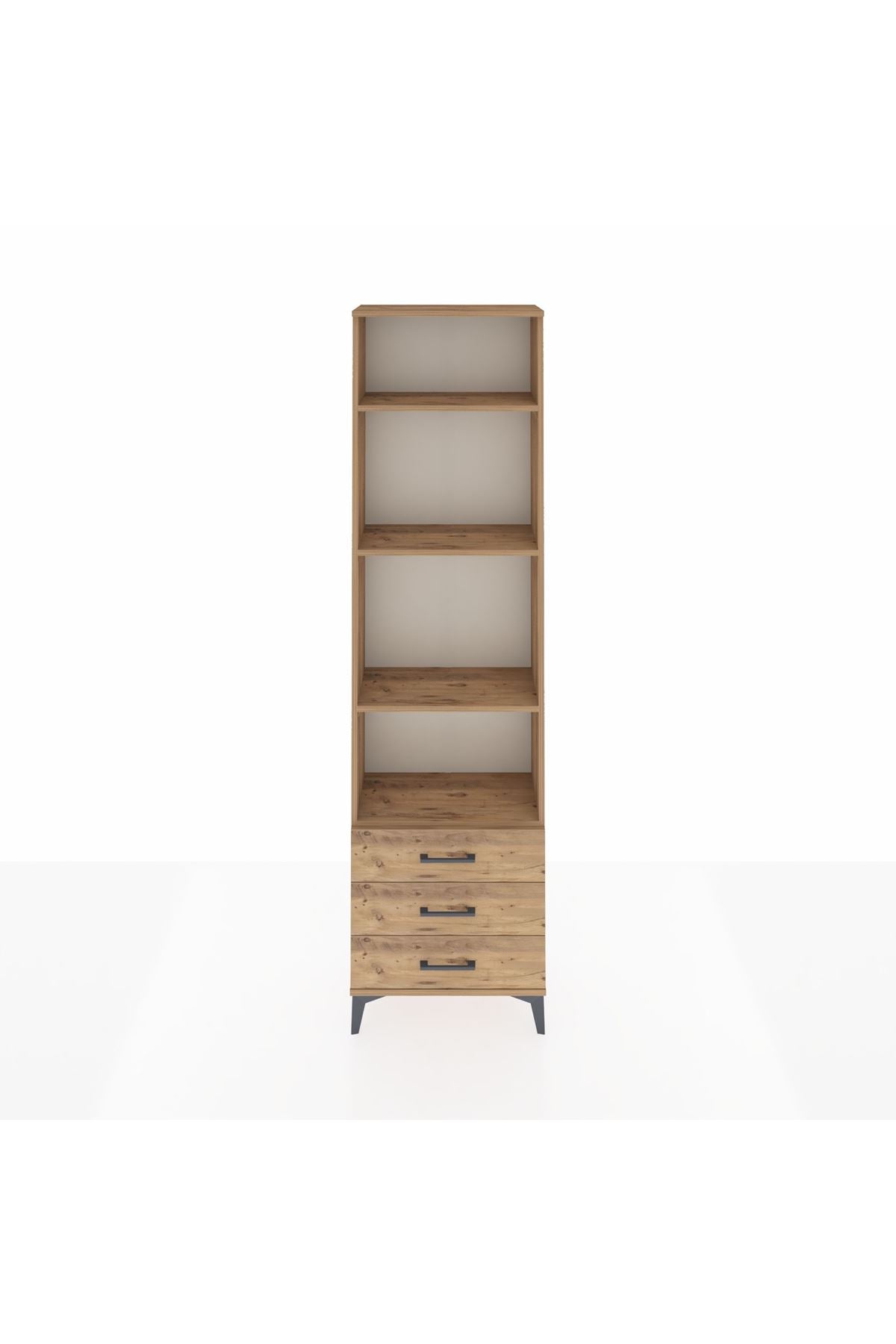 Arges Dolap 4 Raflı 3 Çekmeceli 60x30x221 Çam-Çam