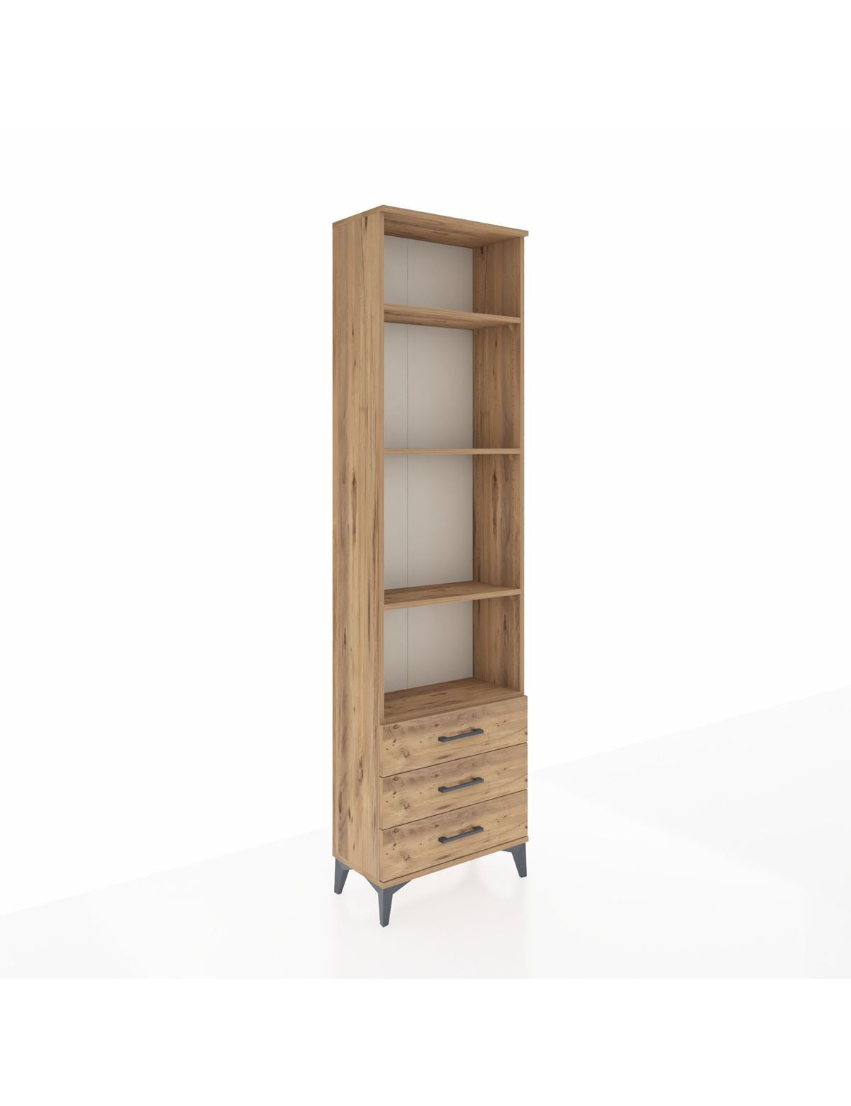 Arges Dolap 4 Raflı 3 Çekmeceli 60x30x221 Çam-Çam