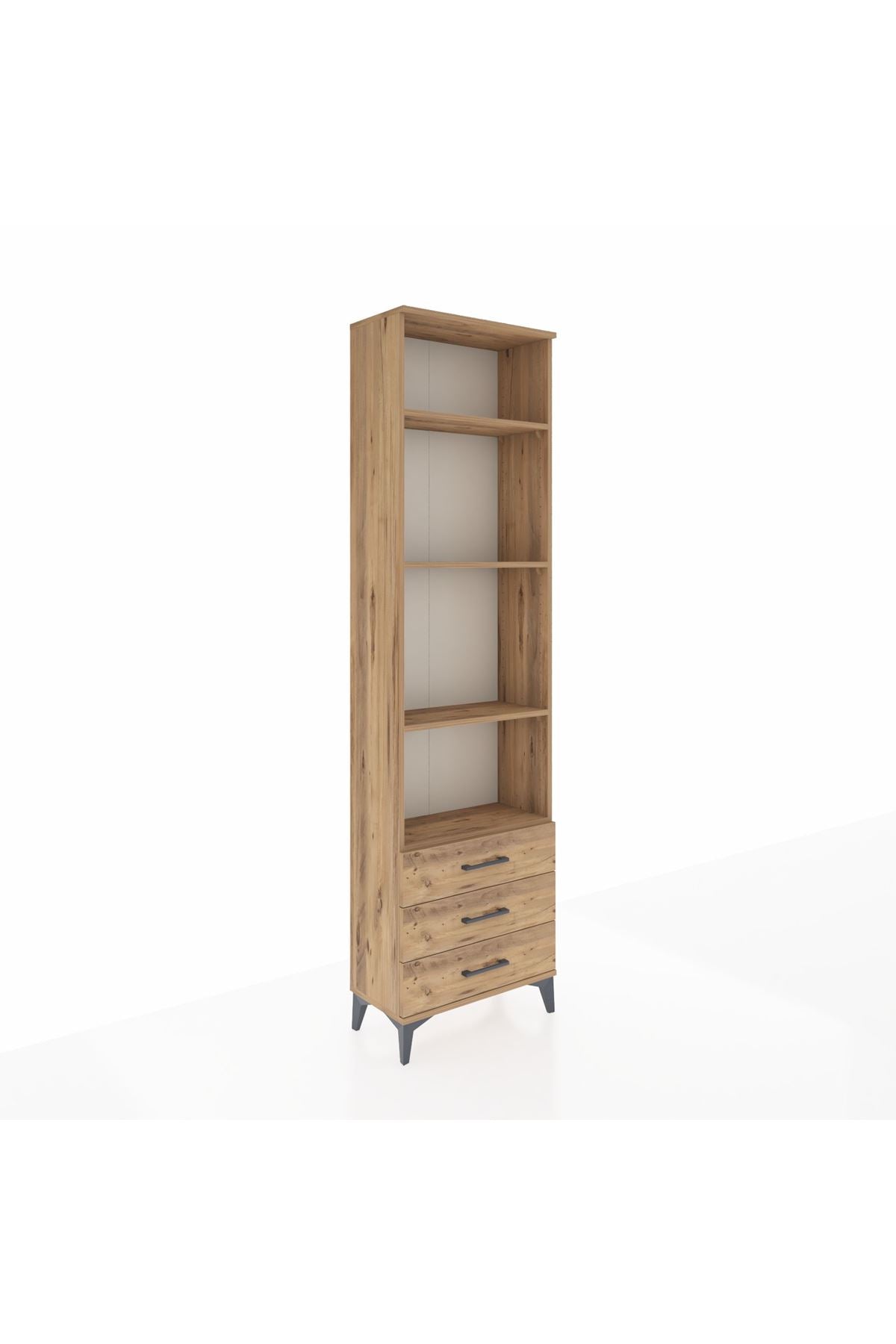 Arges Dolap 4 Raflı 3 Çekmeceli 60x30x221 Çam-Çam