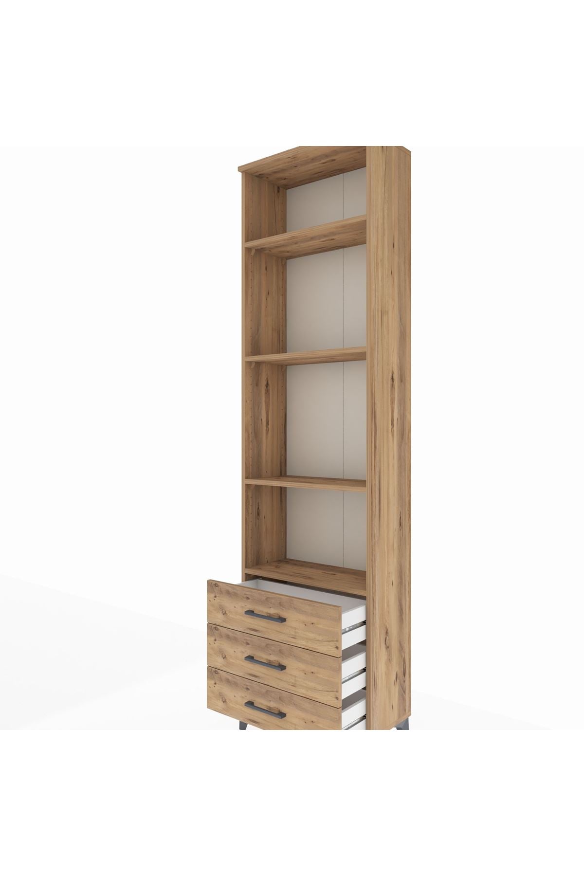 Arges Dolap 4 Raflı 3 Çekmeceli 60x30x221 Çam-Çam