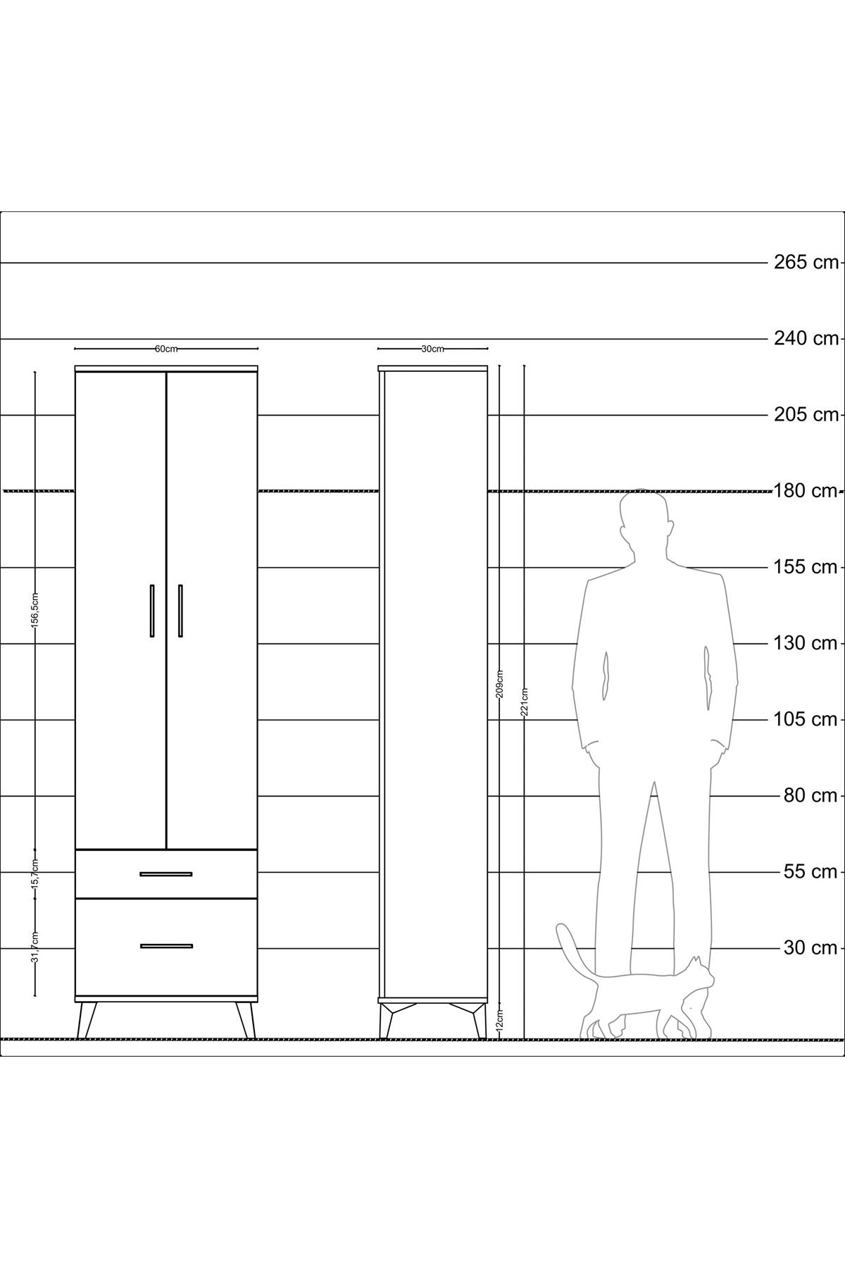 Arges Dolap 3 Raflı 2 Çekmeceli Tek Askılı 60x30x221 Aytaşı-Antrasit