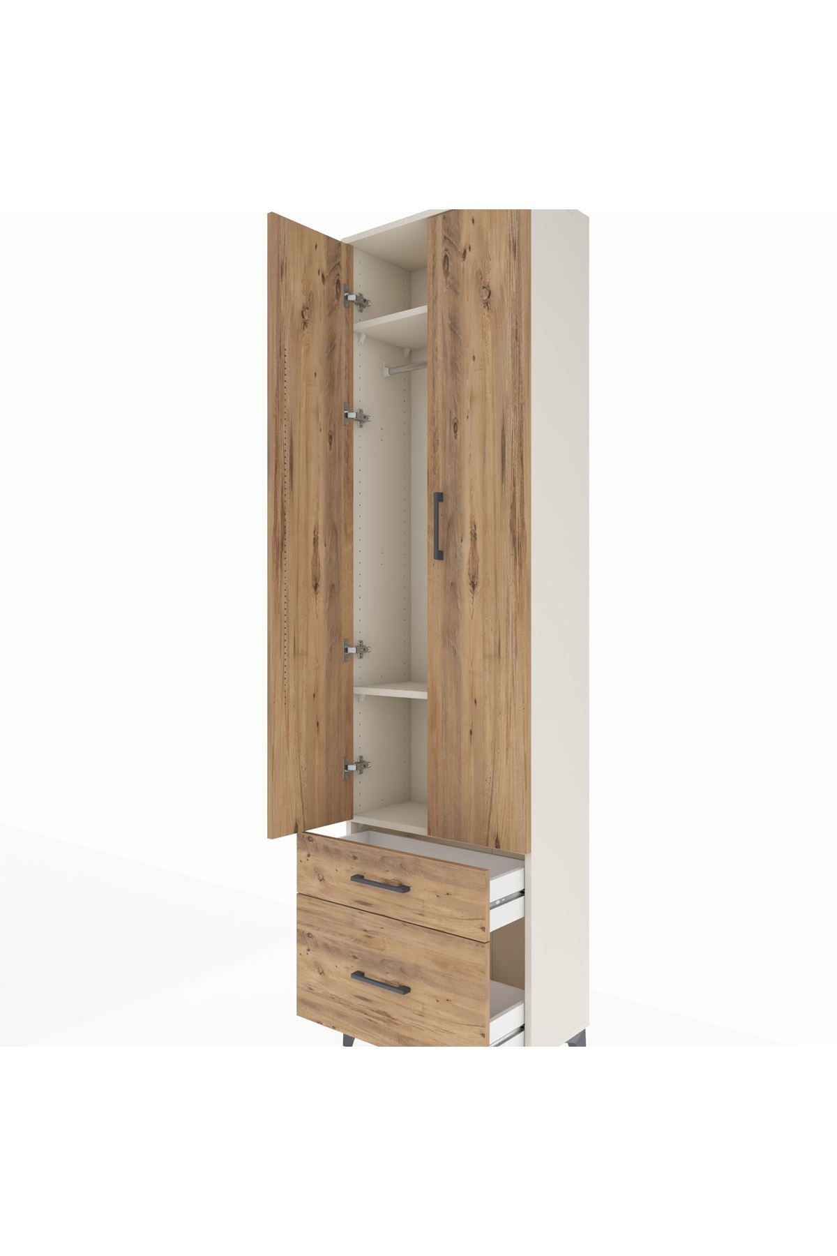 Arges Dolap 3 Raflı 2 Çekmeceli Tek Askılı 60x30x221 Aytaşı-Çam