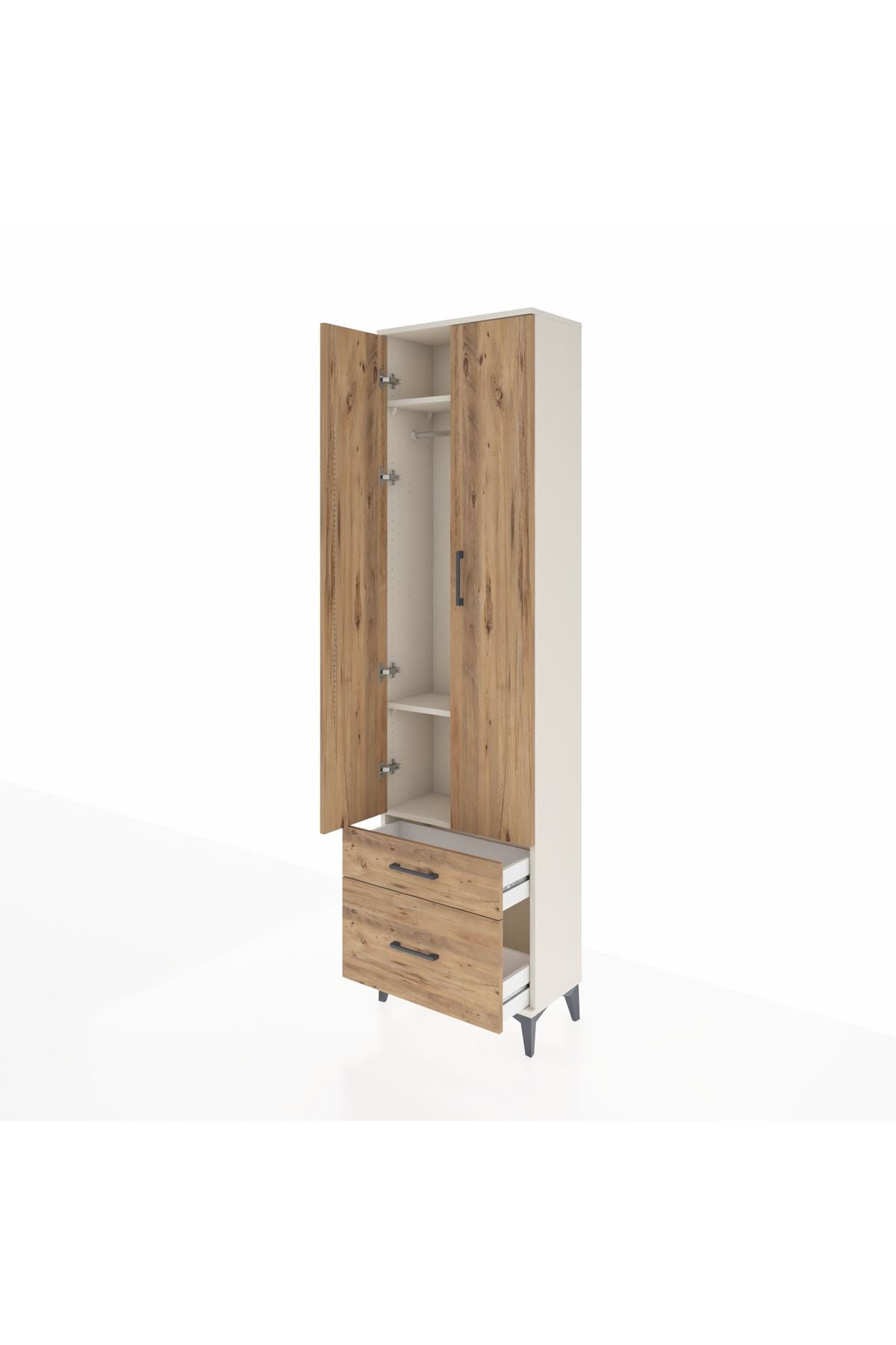 Arges Dolap 3 Raflı 2 Çekmeceli Tek Askılı 60x30x221 Aytaşı-Çam