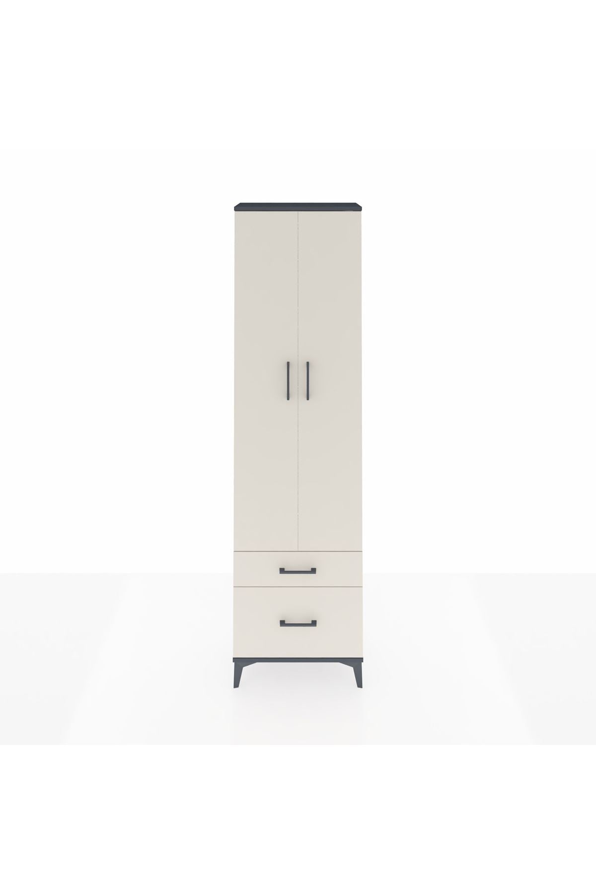 Arges Dolap 3 Raflı 2 Çekmeceli Tek Askılı 60x30x221 Antrasit-Aytaşı