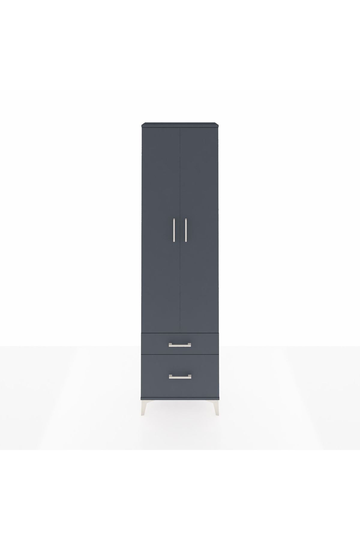 Arges Dolap 3 Raflı 2 Çekmeceli Tek Askılı 60x30x221 Antrasit-Antrasit