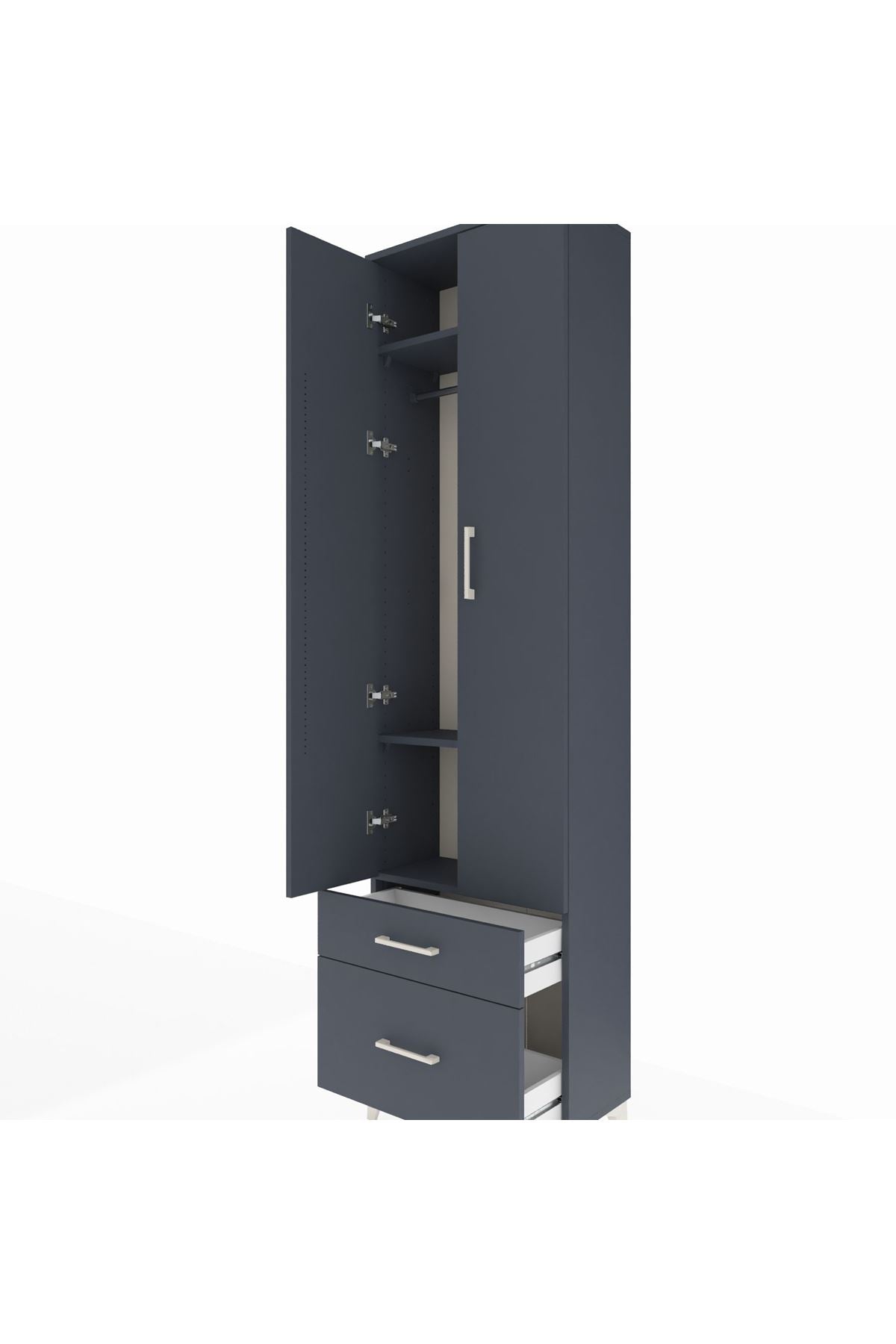 Arges Dolap 3 Raflı 2 Çekmeceli Tek Askılı 60x30x221 Antrasit-Antrasit