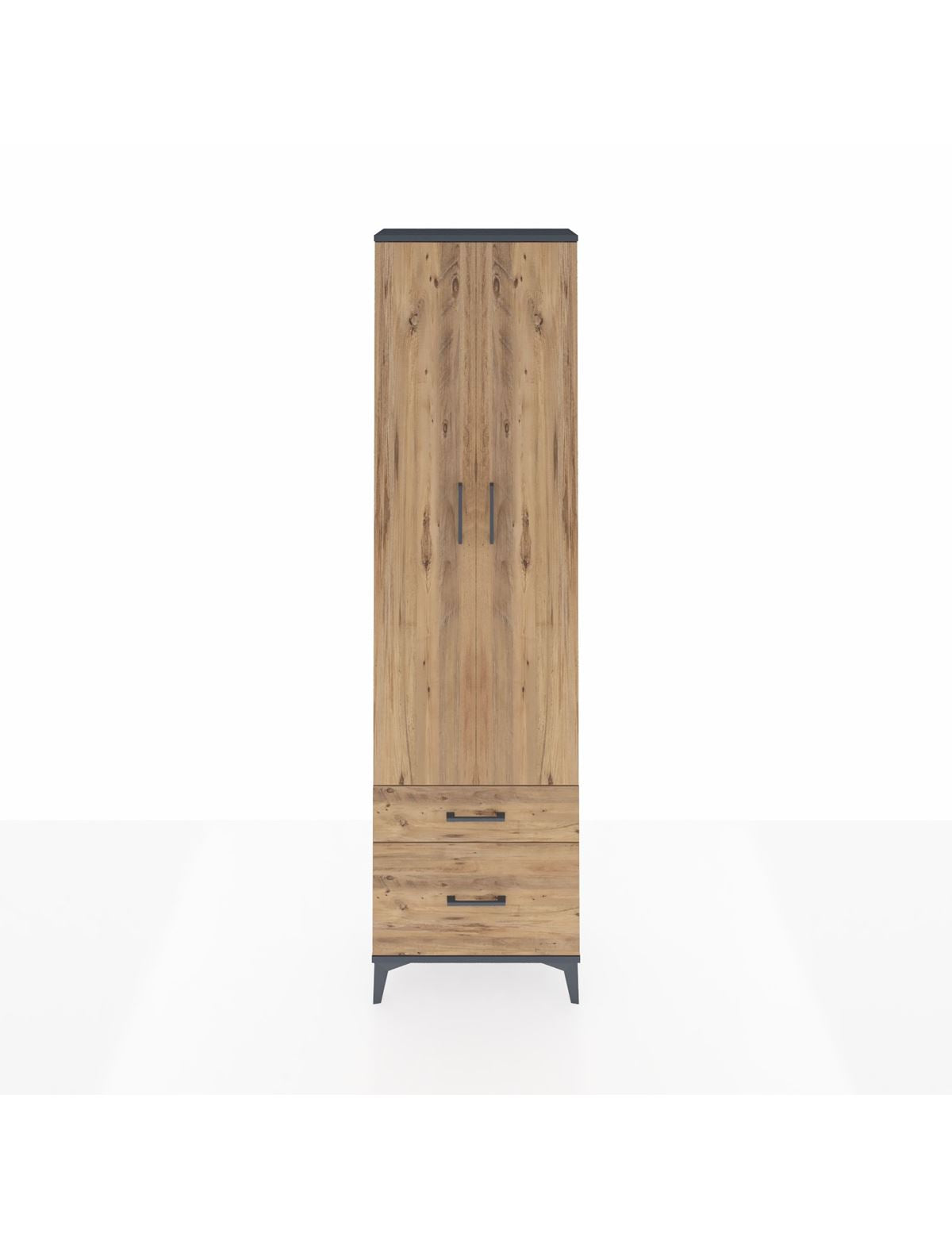 Arges Dolap 3 Raflı 2 Çekmeceli Tek Askılı 60x30x221 Antrasit-Çam