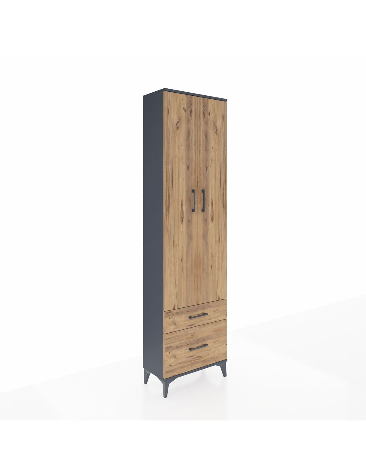 Arges Dolap 3 Raflı 2 Çekmeceli Tek Askılı 60x30x221 Antrasit-Çam