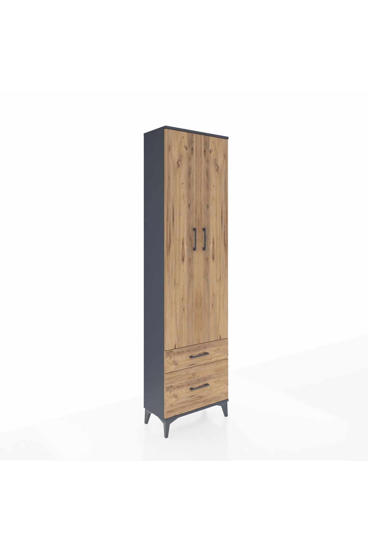 Arges Dolap 3 Raflı 2 Çekmeceli Tek Askılı 60x30x221 Antrasit-Çam