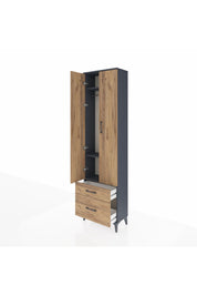 Arges Dolap 3 Raflı 2 Çekmeceli Tek Askılı 60x30x221 Antrasit-Çam