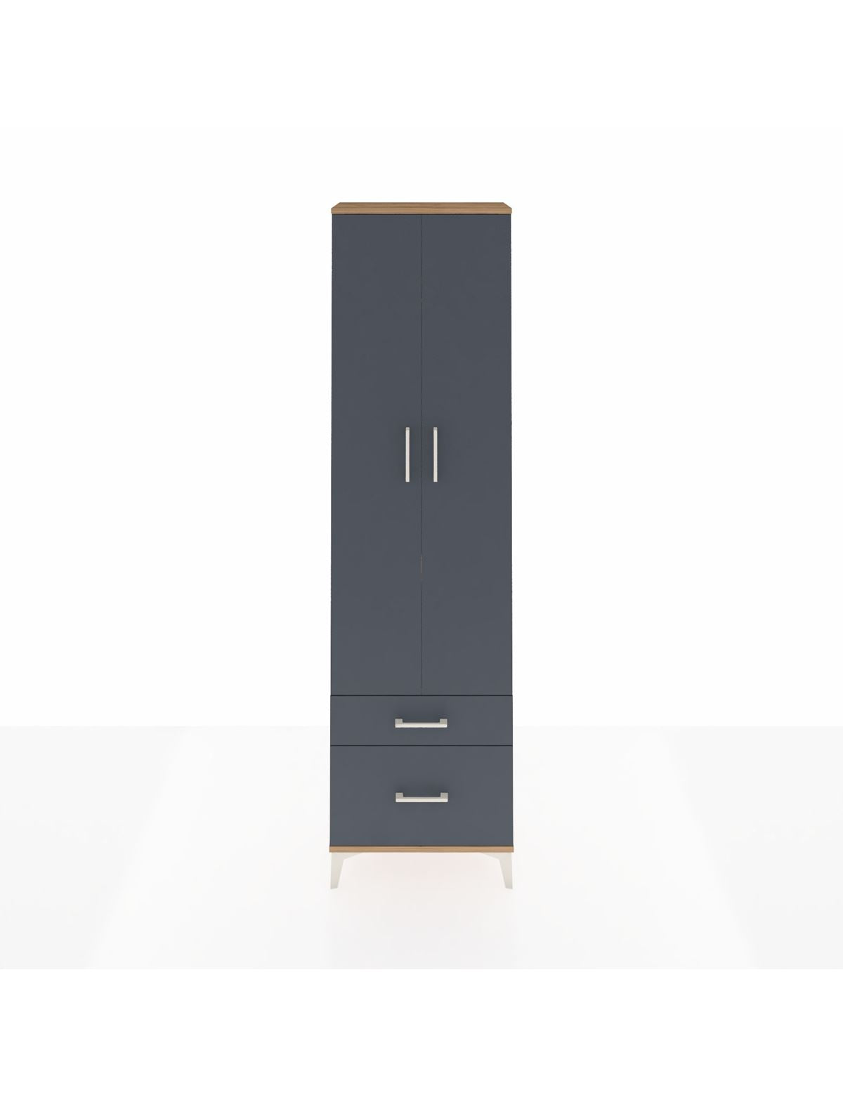 Arges Dolap 3 Raflı 2 Çekmeceli Tek Askılı 60x30x221 Çam-Antrasit