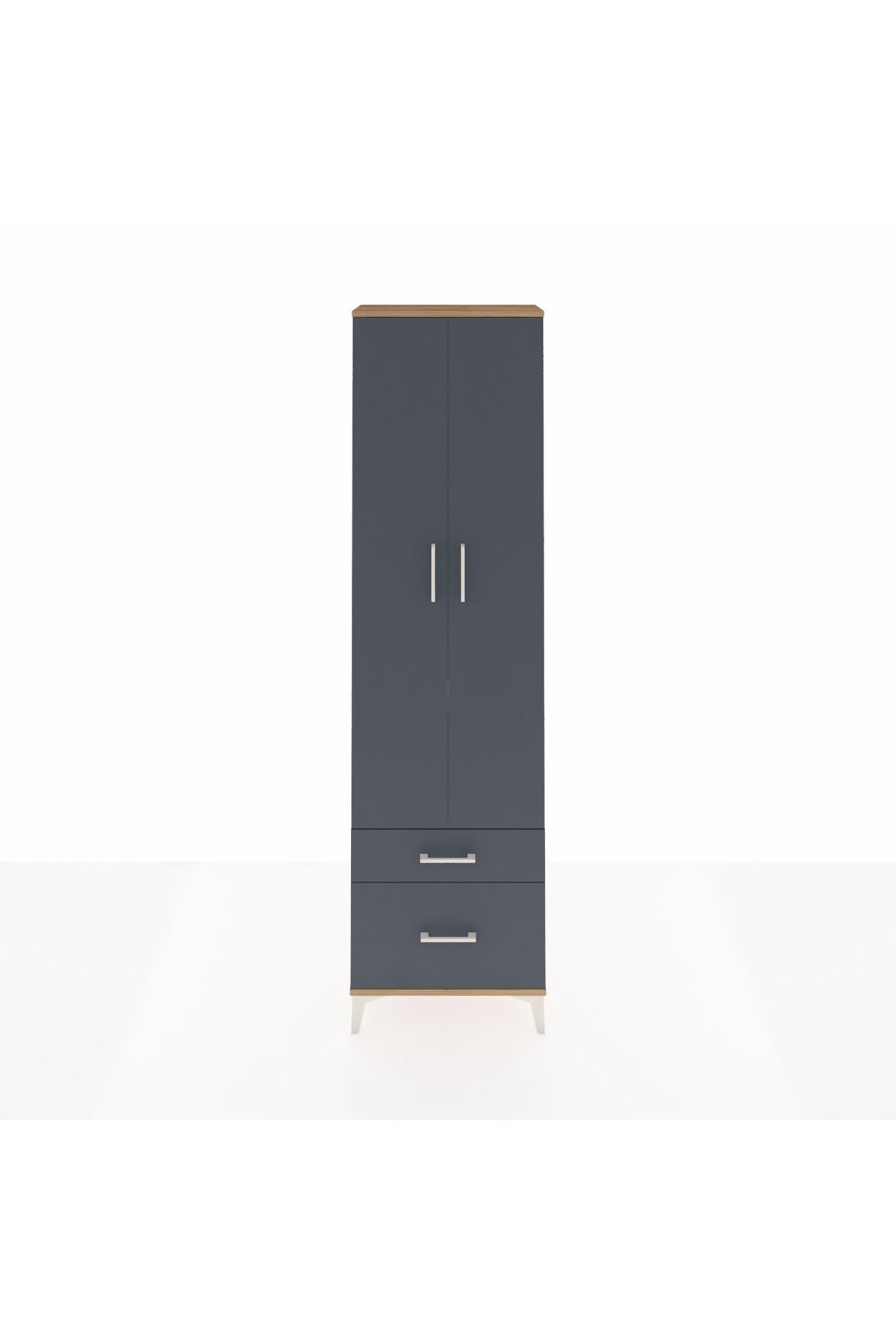 Arges Dolap 3 Raflı 2 Çekmeceli Tek Askılı 60x30x221 Çam-Antrasit